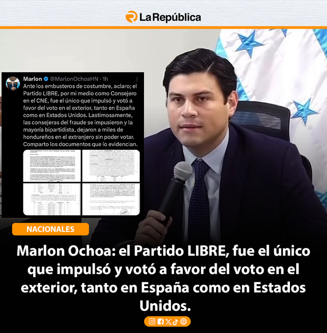 Marlon Ochoa: el Partido LIBRE, fue el único  que impulsó y votó a favor del voto en el  exterior, tanto en España como en Estados  Unidos. - Cover Image
